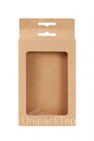 Коробка из крафт картона с окном и клапаном для вешалки